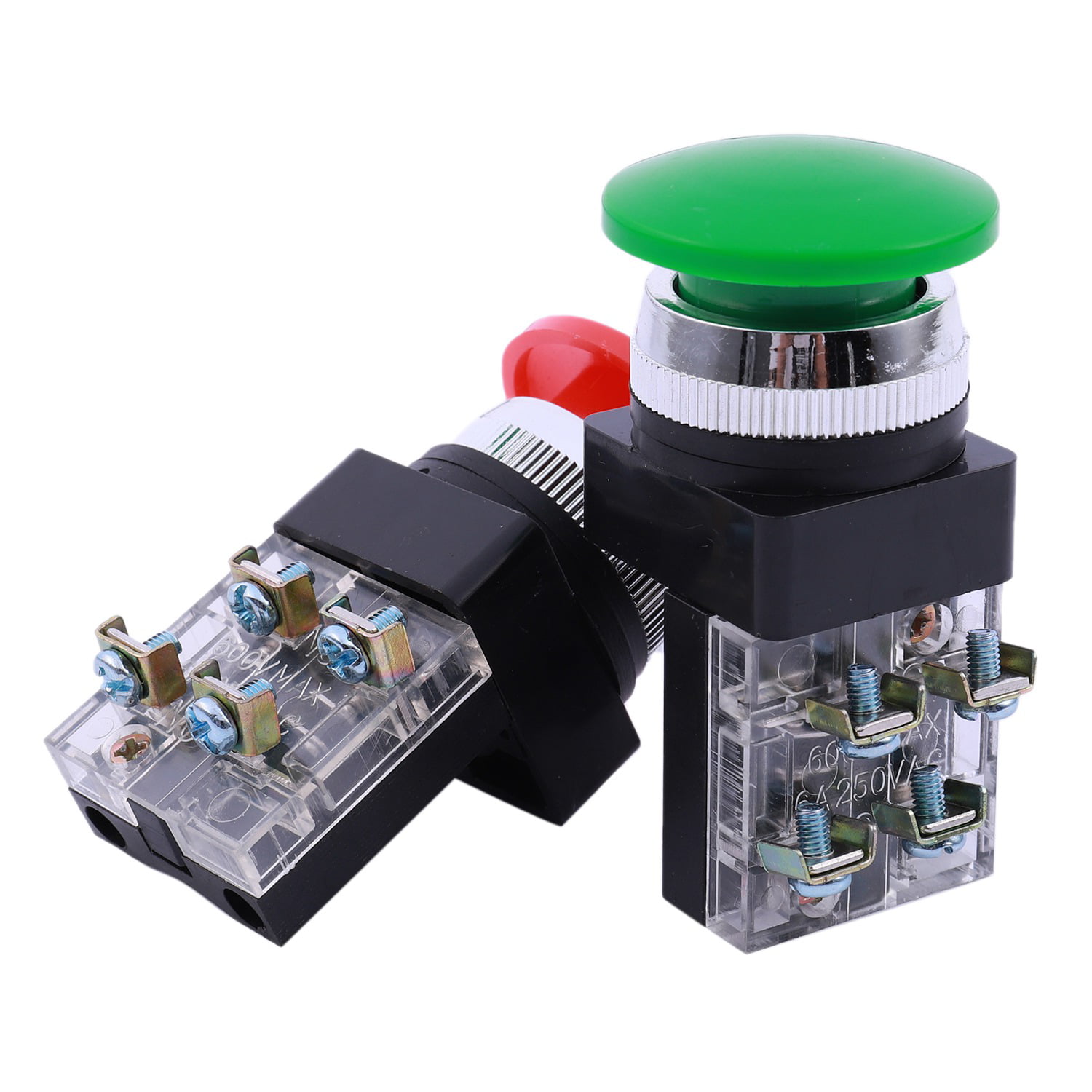 Red Green AC 250V 6A DPST Momentary Green Mushroom Head Push Button Switch