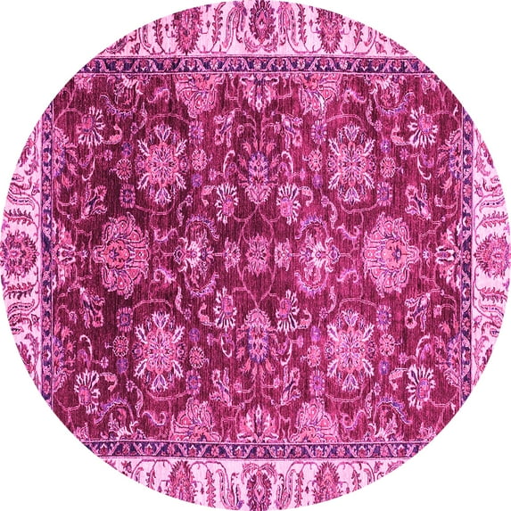 Ahgly Company Indoor Round Oriental Pink Traditional Area Rugs, 7' Round