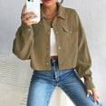 thumbnail image 6 of Corduroy Jacket Women, Yigetop Womens Cropped Corduroy Jacket Loose Button Down Long Sleeve Shacket Coat Jackets for Women Trendy Khaki L, 6 of 9