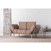 Nida Soft Cushion Seat Futon Loveseat, Easy to Assemble Sleeper Loveseat, Light Brown