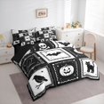 thumbnail image 2 of Feelyou Boho Ghost Raven Cat Full Size Bedding Sets, Spooky Bat Moon Full Size Bed in a Bag, Black White, Black Reversible, 7 Pieces, 2 of 7