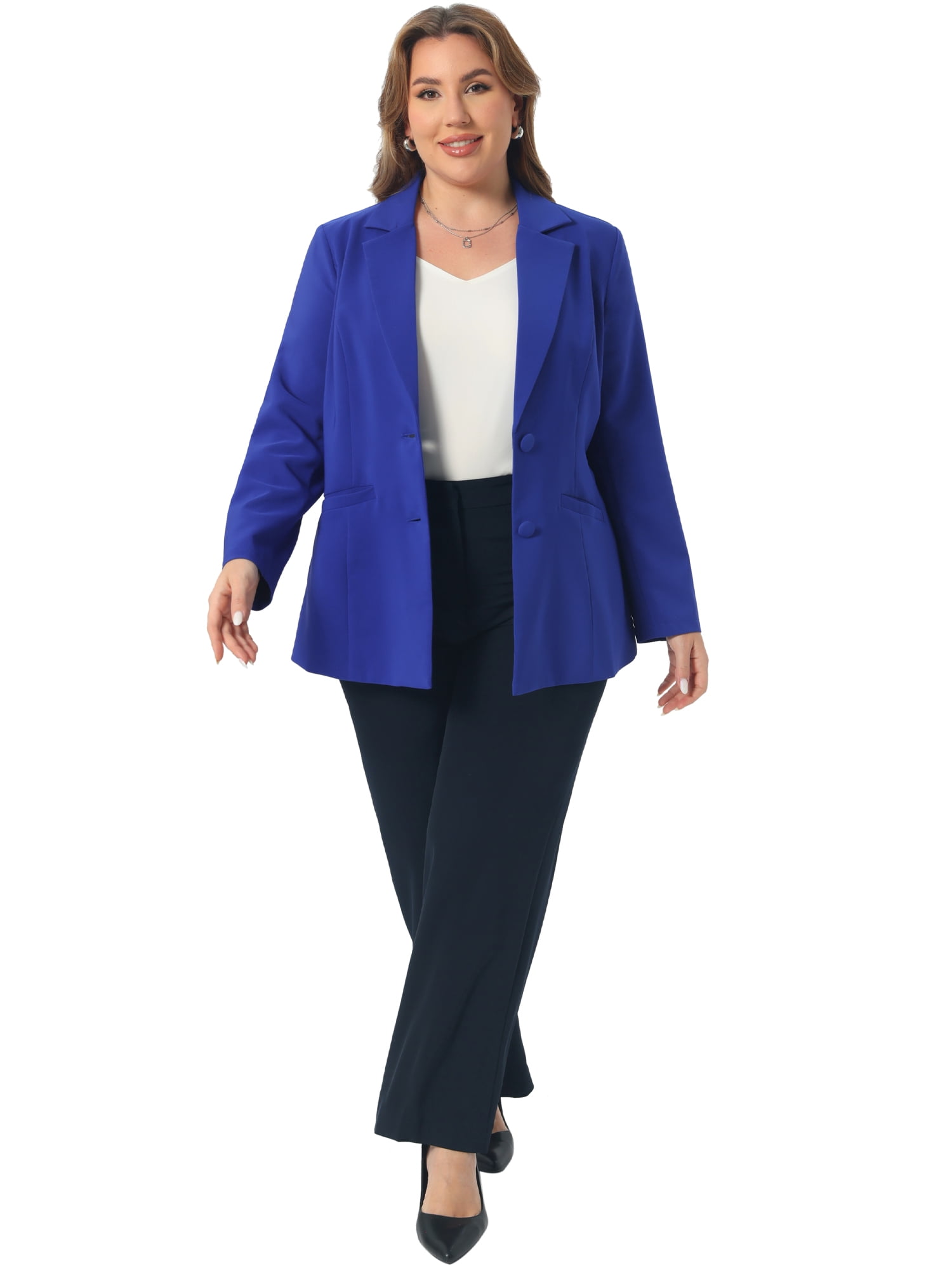 DARING DIVA Women's Plus Size Lapel Button Business Casual Suit Jacket 2X Royal Blue