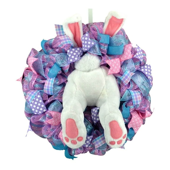 MXTPOV Plush Rabbit Wreath with Bow Ribbons, Cute Bunny Spring Wreath for Wall Decor, Exquisite Easter Wreaths for Front Door, Easter Decorations