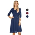 thumbnail image 1 of Robe de Soirée pour Femme à Col en V, Manches 3/4, Dentelle Chiffon, Robe Midi, Fête, Demoiselle d'Honneur, Invitée de Mariage, Cocktail, Bal de Promo, Robes pour Occasions, 1 of 5