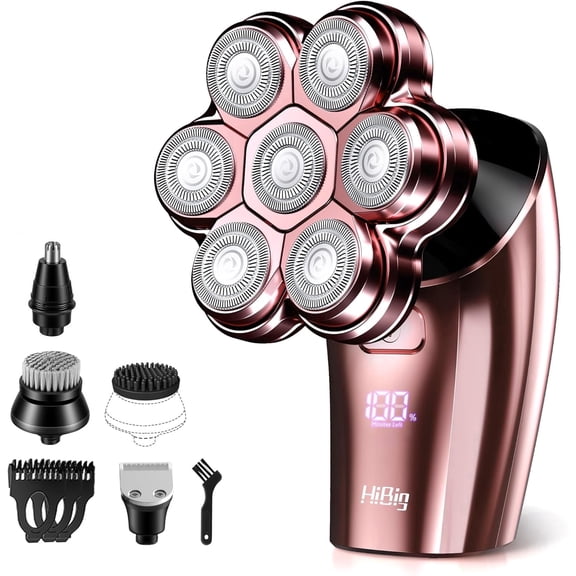 Electric Razors for Women Legs : 5-in-1 Rechargeable Body Shaver, 7D Wet & Dry Bikini Trimmer, IPX7 Waterproof Lady Hair Remover for Face Underarms Pubic, Rose Pink