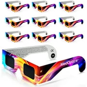MedOptics Solar Eclipse Glasses - 10 Pack - 2024 Approved ISO Certified, for Bulk Safe Viewing Pinhole Sunglasses NASA - Watch Total Eclipse Viewer for Adults & Kids