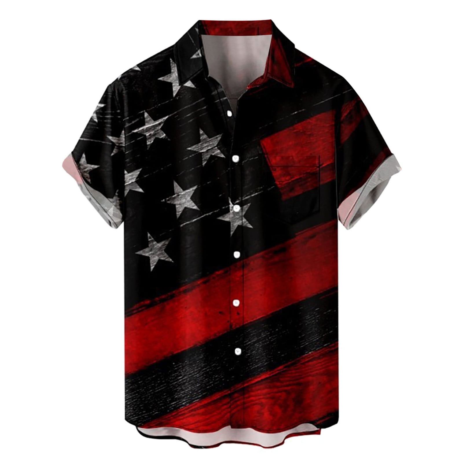 HUPTTEW Mens American Usa Flag Patriotic Shirt Short Sleeve Casual