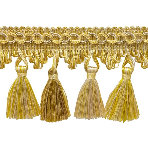 2 3/4" (7cm) Imperial Collection Scroll Gimp and Scalloped Loop Tassel Fringe Trim # NT2502,, Sunray Gold #4874 (Yellow Gold, Orange Gold, Light Gold) Sold By The Yard (36"/3 ft/0.9m)