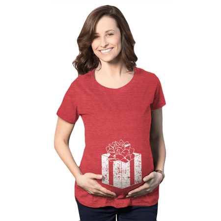 

Maternity Belly Present Funny T shirts Christmas Pregnancy Announcement T shirt (Red) - S
