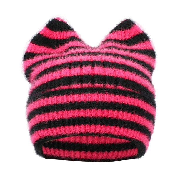 Gorro de lana con orejas de rayas y forma de pan al vapor para niños, gorro de invierno grueso con protección para las orejas, gorro de mujer