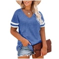 thumbnail image 3 of Casual Summer Tops for Women V Neck T Shirts Short Sleeve Tunic Tops Loose Fit Women's Striped Strappy V-neck Color-Plaid T-shirt, 3 of 5