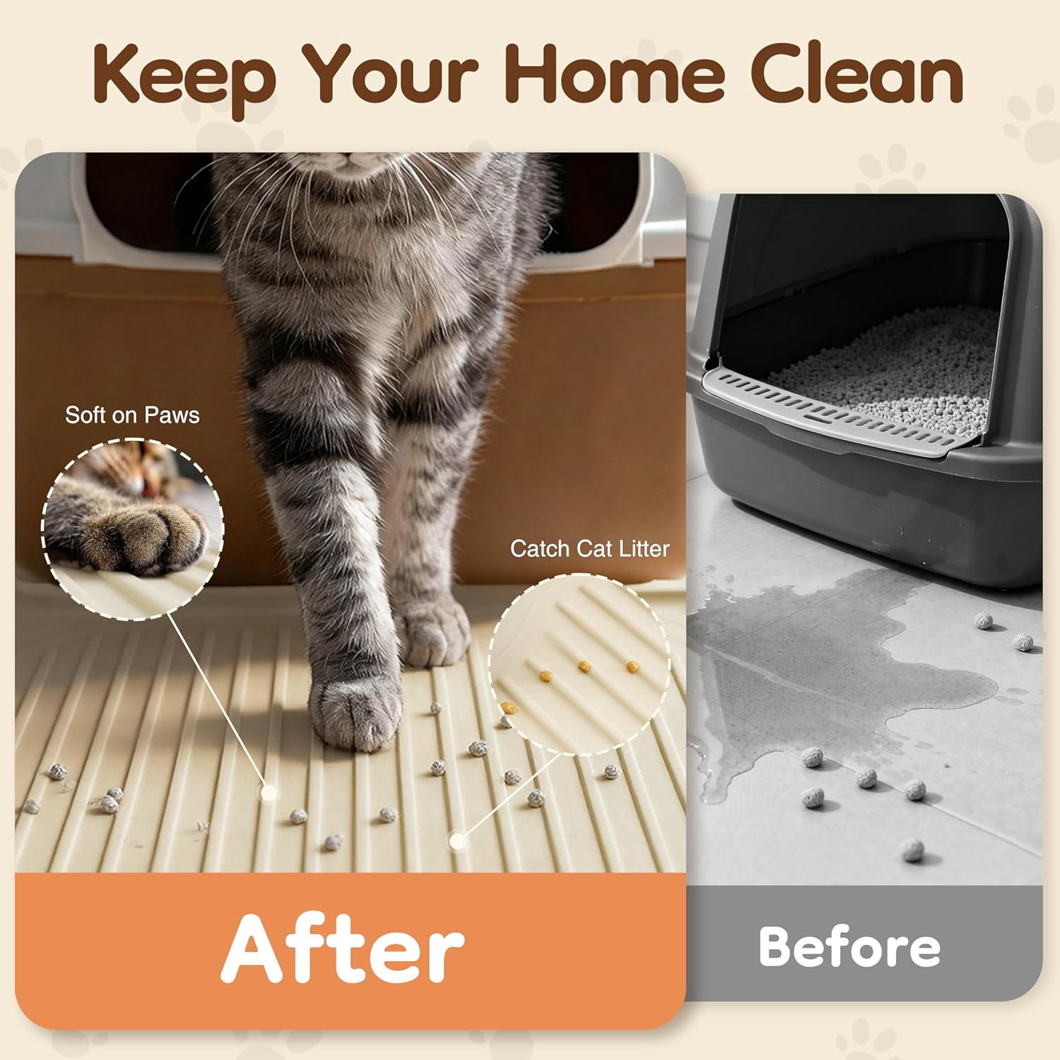Cat Litter Mat 54" x 27.5" XXL, Extra Large Silicone Mat for Litter Box, 1.38" Raised Edge Waterproof Litter Trapping Mat Pad for Scatter Control, Soft on Kitty Paws, Protect Floor (Beige)