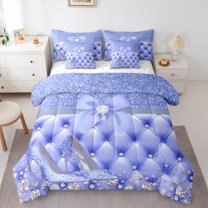 Feelyou Princess High Heel Bedding Comforter Set 7-Piece, Cartoon Ribbon Bowknot King Bedding Sets, Sequin Print Diamond Bed Sheets, Ultra Soft Home Decor