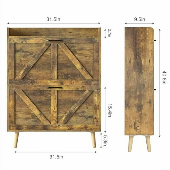 MXSUNH Shoe Storage Cabinet with 2 Flip Drawers, Large Shoe Organizer Cabinet Hidden Rack Cabinet for Entryway with Wooden Legs,Rustic Brown