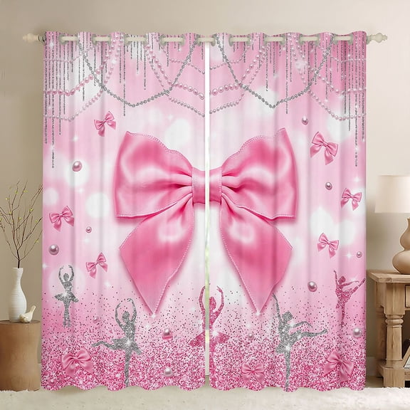 Erosebridal Pink Cute Bowknot Kids Black Out Curtains,Ballet Girls Silhouette Curtains Pack of 2 (42x63 Each)