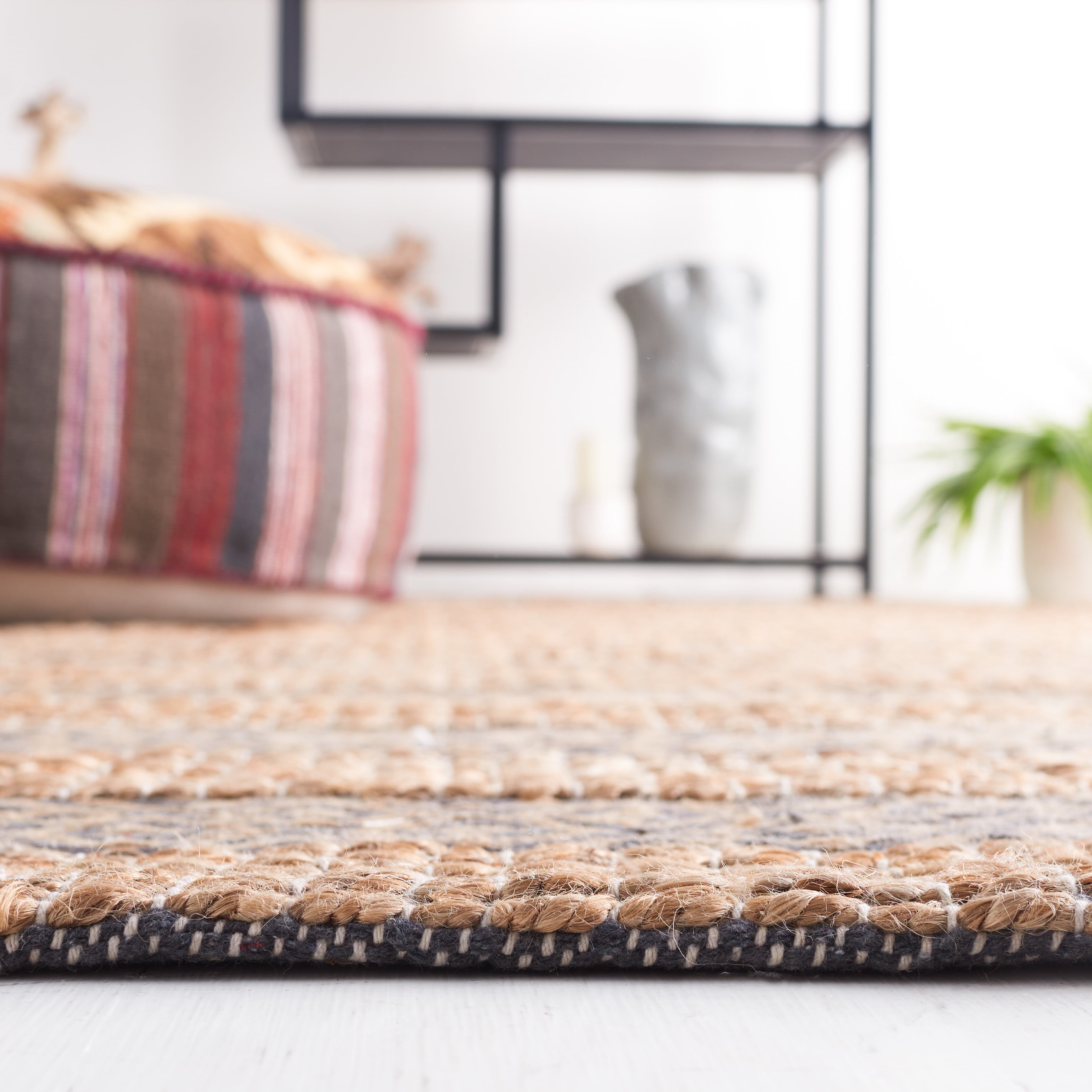 SAFAVIEH Natural Fiber Wenonah Striped Area Rug, Charcoal/Natural, 10' x 14'