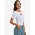 thumbnail image 4 of Womens Summer Short Sleeve T Shirts Knit Slim Fit One Piece Cutout Scoop Neck Going Out Date Night Tops, 4 of 6