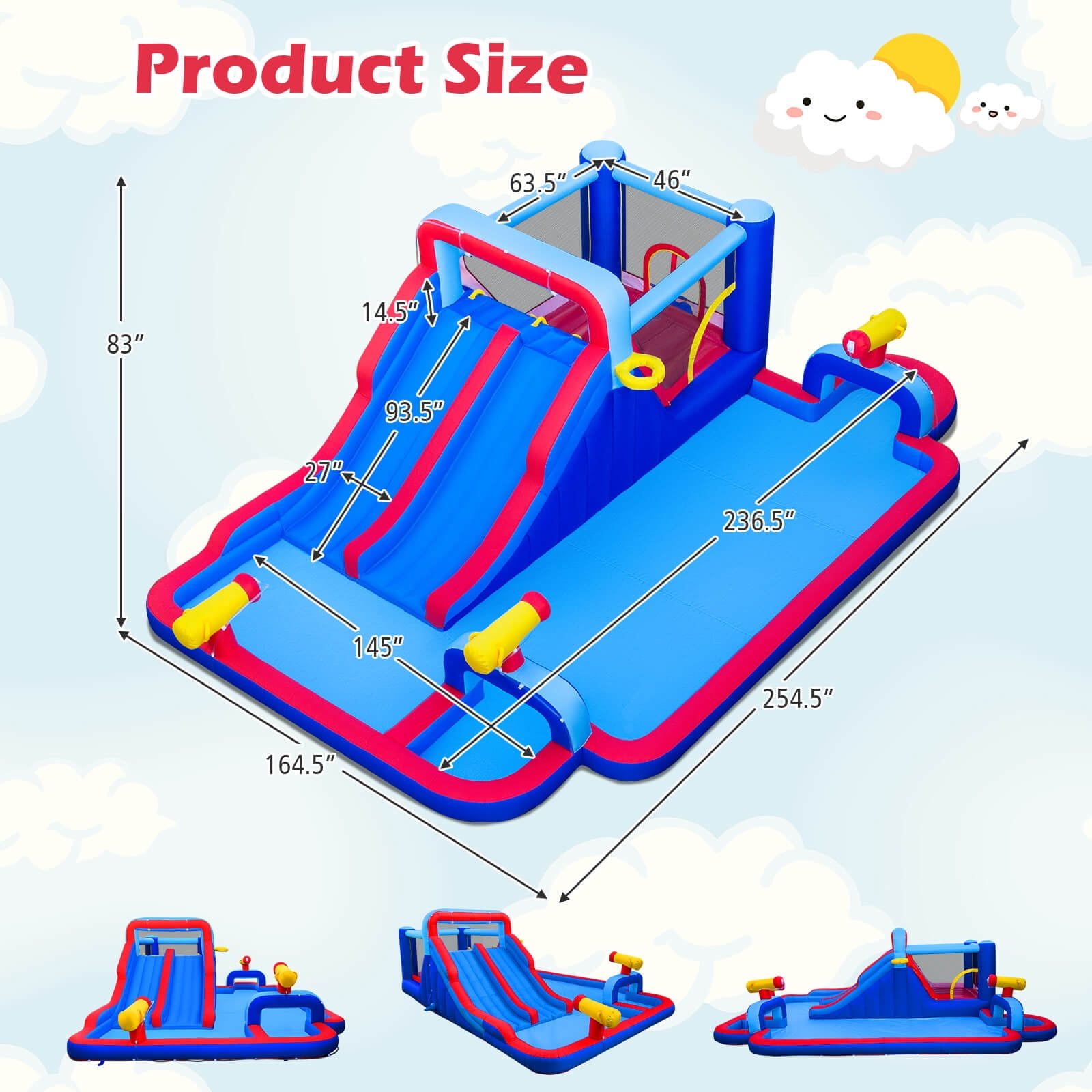 Costway Inflatable Water Slide Park Kids Bounce House Splash Pool with 750W Blower