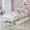 thumbnail image 6 of Twin Bed Frame for Kids, SHINPT Twin Size Bed Frame with Headboard Storage Rack, Storage Bed Frame with Two Under-Bed Drawers, Bed for Kids with three-Side Guardrails, White, Pink, Gray, Walnut, 6 of 9