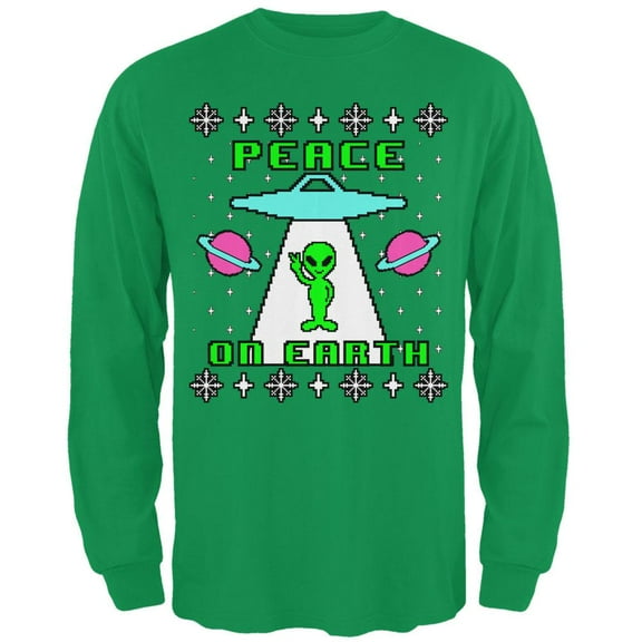 Alien Peace on Earth Ugly Christmas Sweater Mens Long Sleeve T Shirt Irish Green MD