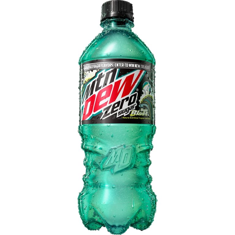 (2 pack) Mountain Dew Baja Blast Zero Sugar Tropical Lime & Citrus Soda Pop, 20 fl oz Bottle