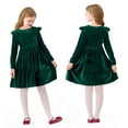 thumbnail image 4 of NAISIBABY Girls Christmas Velour Dresses, Ruffle Long Sleeve Crewneck Party Casual Fall Winter Princess Dresses Green 7T, 4 of 6