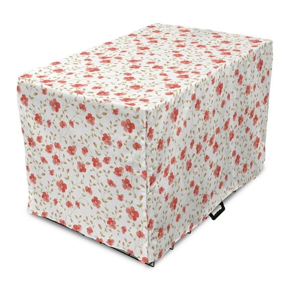 Flower Dog Crate Cover, Flourishing Peonies in Vintage Style Flower Buds Bloom Summer Garden Art, Easy to Use Pet Kennel Cover Small Dogs Puppies Kittens, 7 Sizes, Dark Coral White, by Ambesonne