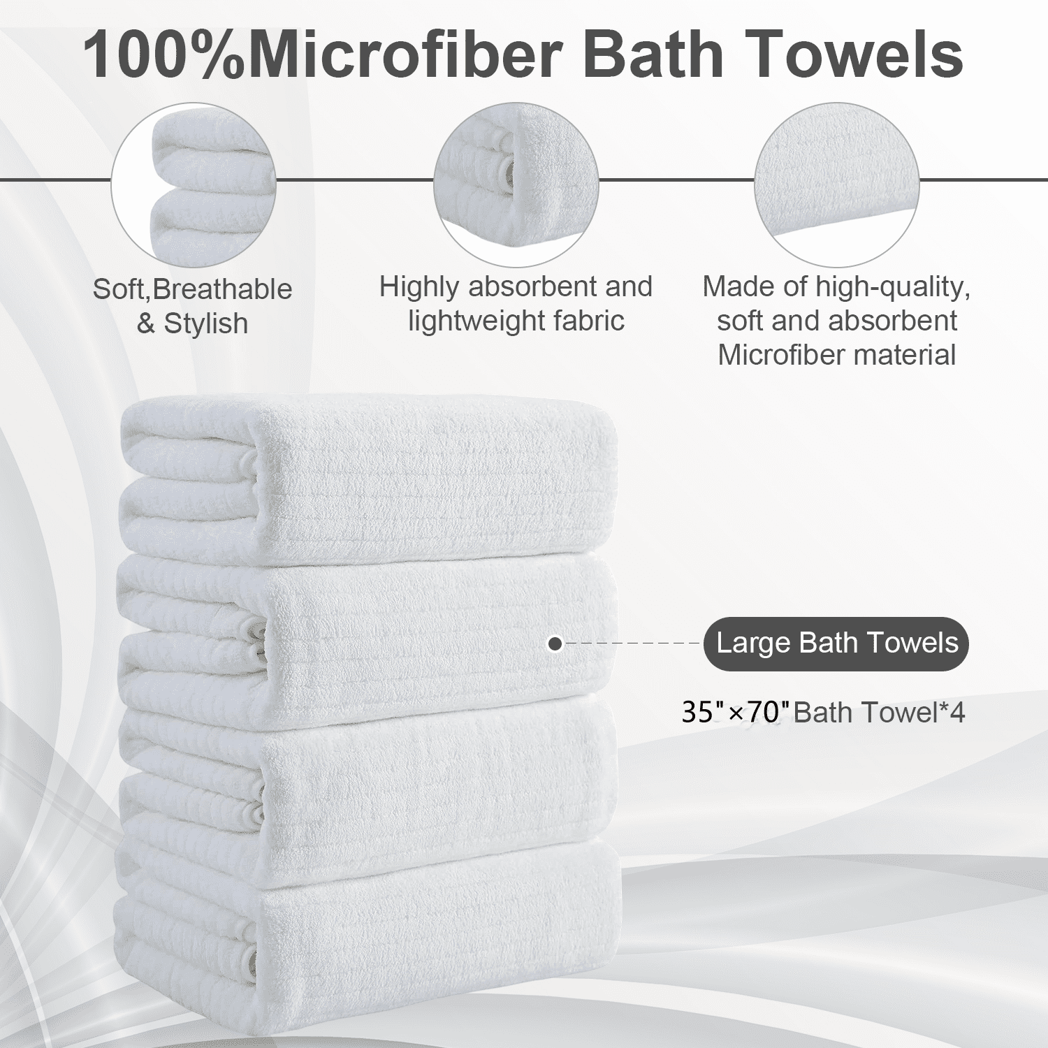 Covina Home 4 Pack White Bath Towel Set Microfiber Bathroom Towel Set Ultra Soft Plush Oversized Towels Adult Luxury Bath Sheet