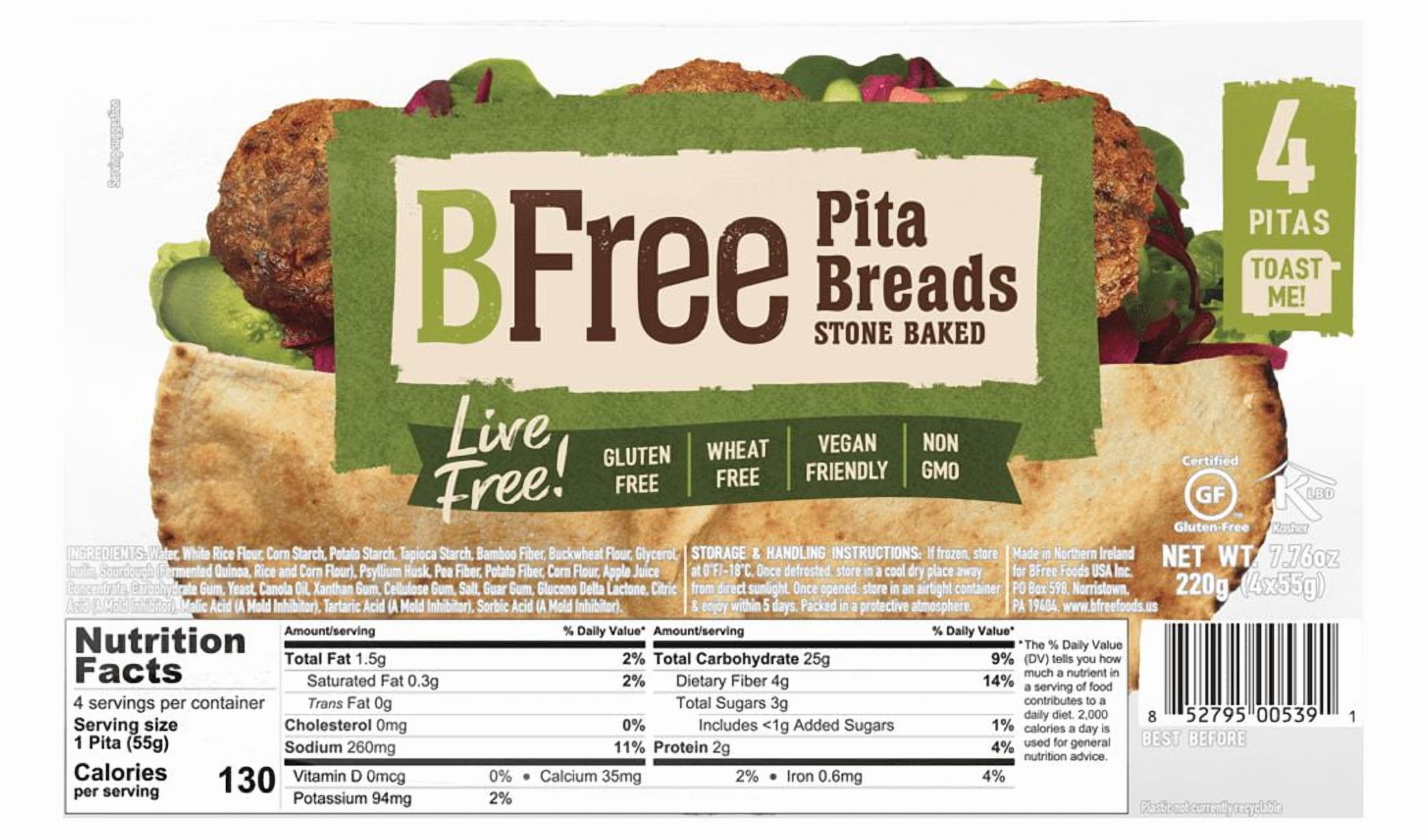 (6 pack) BFree Foods, Gluten Free, Stone Baked Pita Bread, 4 Count, 7.76oz