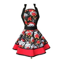 Hyzrz Halloween skull Featured Retro Aprons for Women Girls Cake Kitchen Cook Apron for Mother's Gift (Skull head)