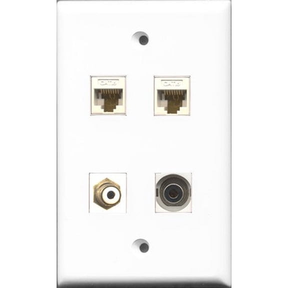 RiteAV 1 Port RCA White and 1 Port 3.5mm 2 Port Cat6 Ethernet White Wall Plate