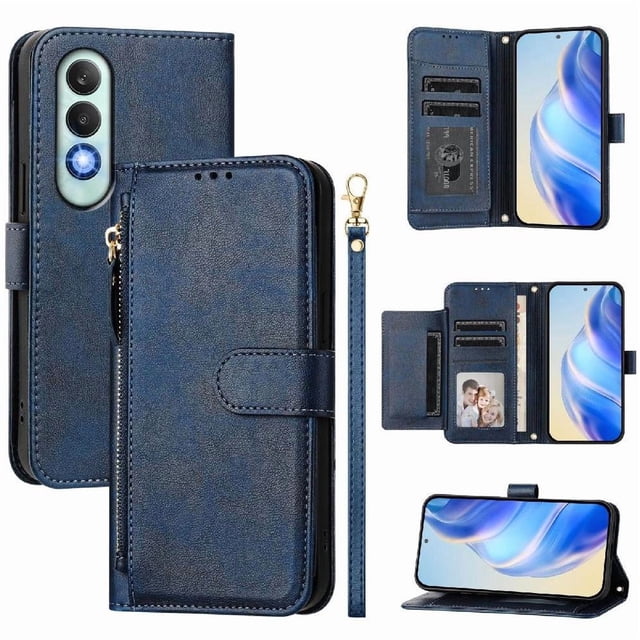 Filp Case for Oneplus NORD CE4 5G Zipper Pocket Magnetic Flip Wallet Phone Case with 7 Card Slots and Wrist Strap