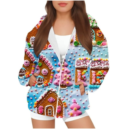 

WoY2K Christmas Sweatshirts For Children Children Shirt Long Sleeved Pattern T-shirt Christmas Print Round Neck Short Top Suitable For Both Boys And Girls Zipper Hooded Sweatshirt