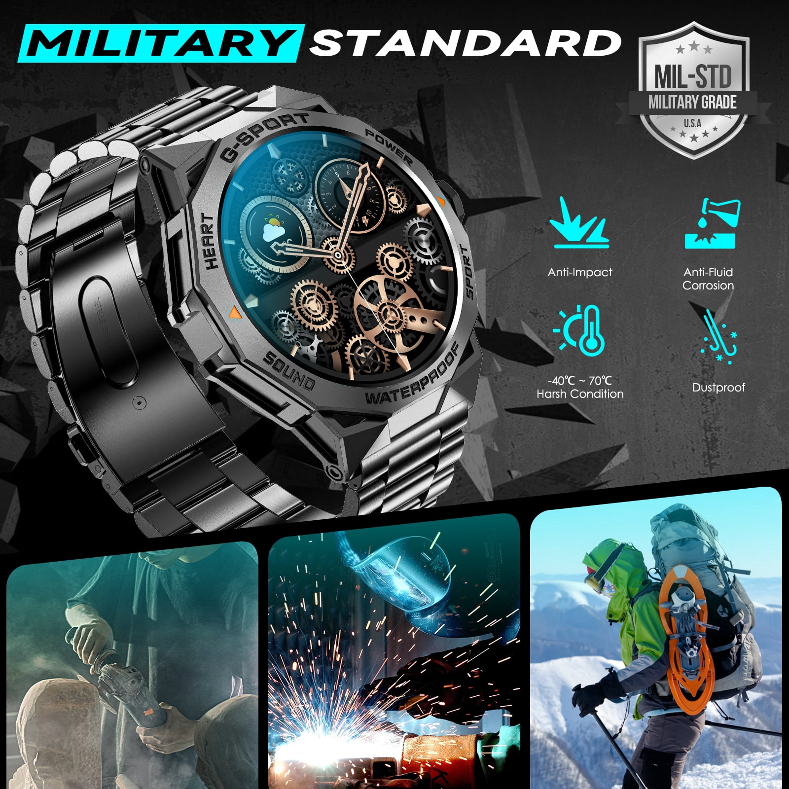 Cyberdyer Smart Watch for Men Answer/Make Call 1.43" AMOLED Always On Display Smartwatch 400mAh Outdoor Waterproof Sports Watch with 100+ Sports Modes for Android iOS
