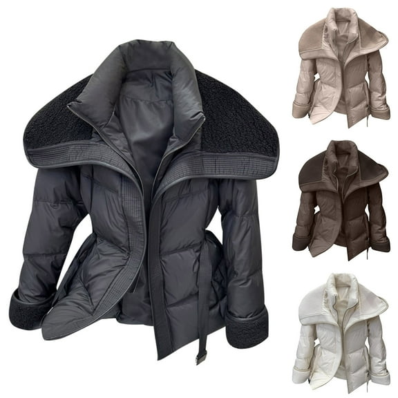 Oksale Womens Cropped Fleece Jackets Thick Thermal Puffer Jacket with Pockets Cozy Long Sleeve Quilted Overcoats Casual Full Zip Fashion Tops for Outside Black M