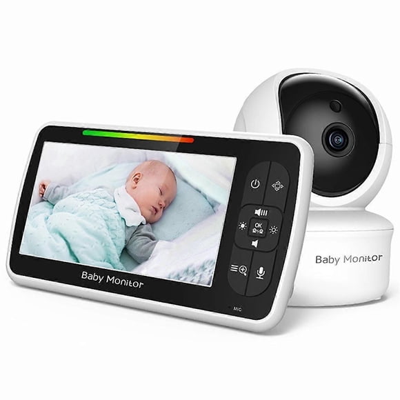 5 Inch HD Baby Monitor, Video Baby Monitor, Remote Pan Tilt Zoom Wide Viewing Angle, Baby Camera Security Camera Plug