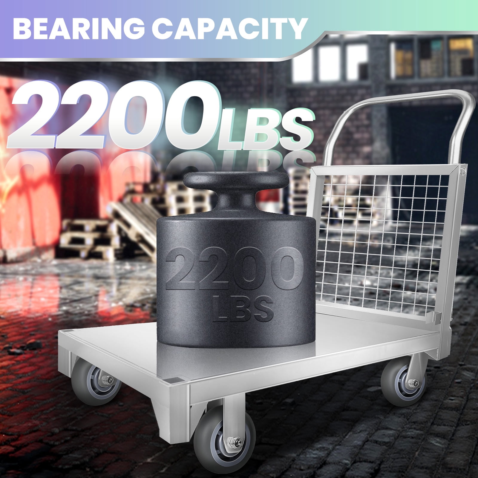 Platform Truck Cart with Cage, 40.1" L X 23.2" W X 19.6" H, 2200 LBS Load Capacity, Hand Truck with 4 Durable Universal Wheels, Alloy Steel Push Cart for Moving, Kitchen, Backyard, Farm