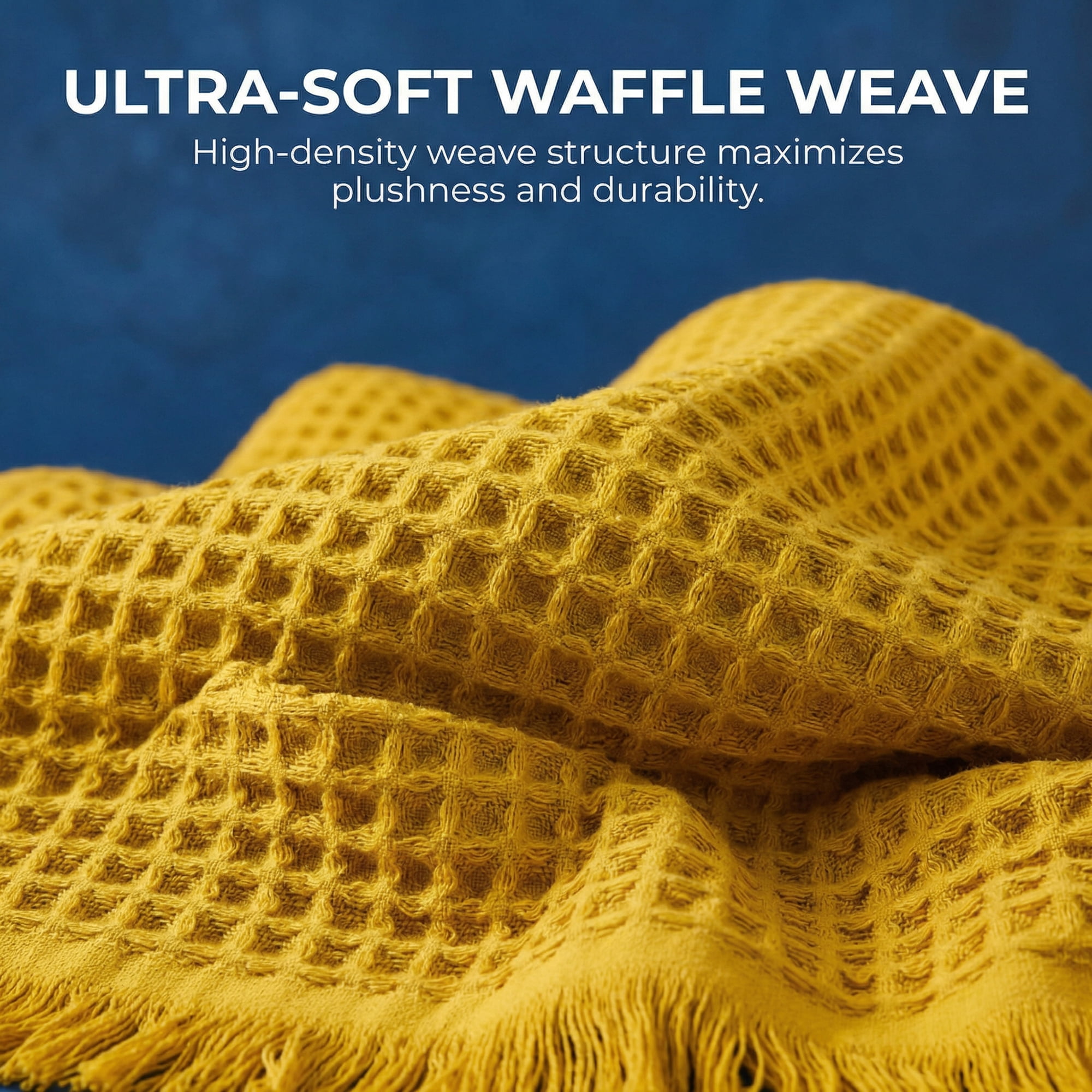 Unique Bargains Highly Absorbent Cotton Waffle Bath Towel with Tassel Yellow 71" x 35"