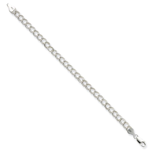 925 Sterling Silver 6mm 8 Inch Double Link Chain Charm Bracelet