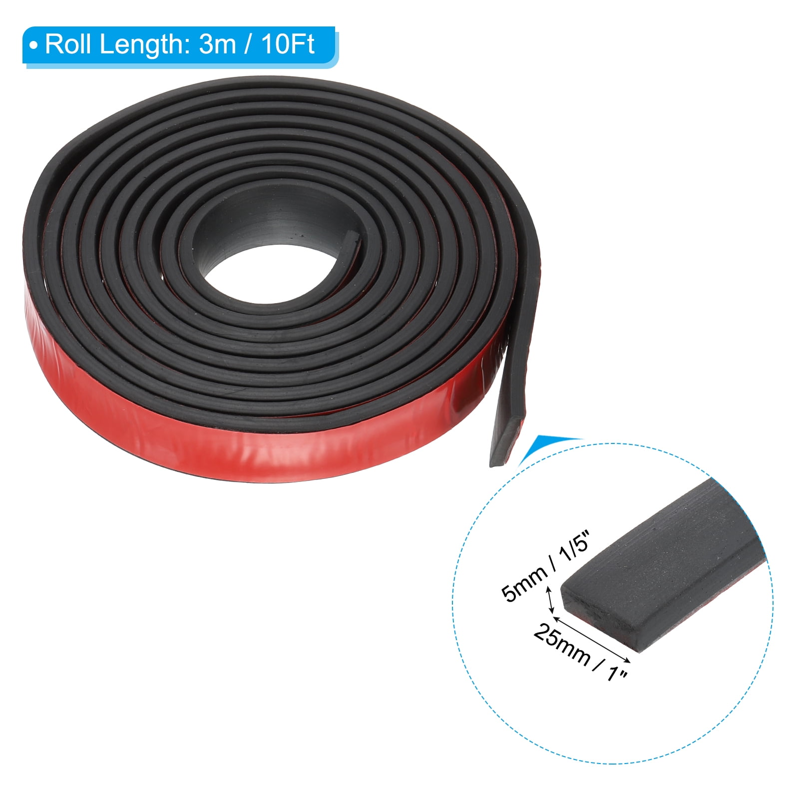 Uxcell 10Ft Weather Stripping Door Seal, 1"W x 1/5"T Rubber Adhesive Seal Strip