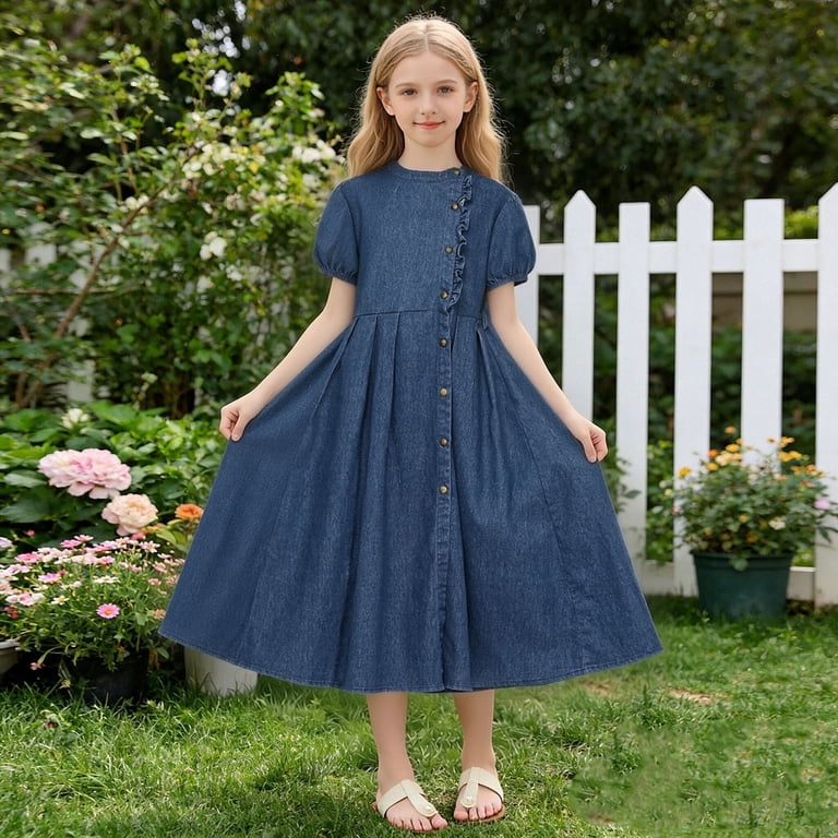 denim dress for teenage girl Girls' Denim Long Sleeve Dress Sizes 6-15 - Soft, Casual Style! Shop Now! from Dhgate Girl's Dresses