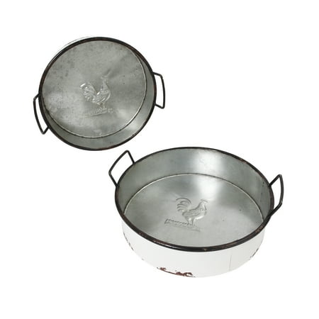 Gerson Assorted White And Silver Round Metal Serving Trays With Gerson Assorted White And Silver Round Metal Serving Trays With Handles Set Of 2