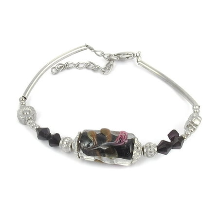Accented Clasp - Women Lobster Clasp Link Cylinder Bead Accent Wrist Bracelet Black
