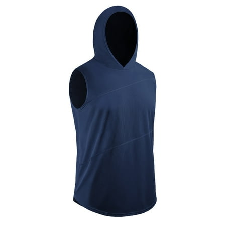 Grey Hooded Sweat Top - Men Fitness Sleeveless Hoodie Gym Hooded Sweatshirts Tank Tops Sports Vest