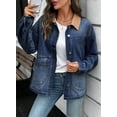 thumbnail image 6 of Eytino Womens Jean Jacket Oversized Denim Jacket with Contrast Trim Long Sleeve Button Down Jean Coat with Pockets Outerwear, 6 of 10