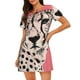thumbnail image 1 of Balery Pink Cheetah Art Camisón de manga corta con cuello redondo para mujer, cómodo y elegante., 1 of 6