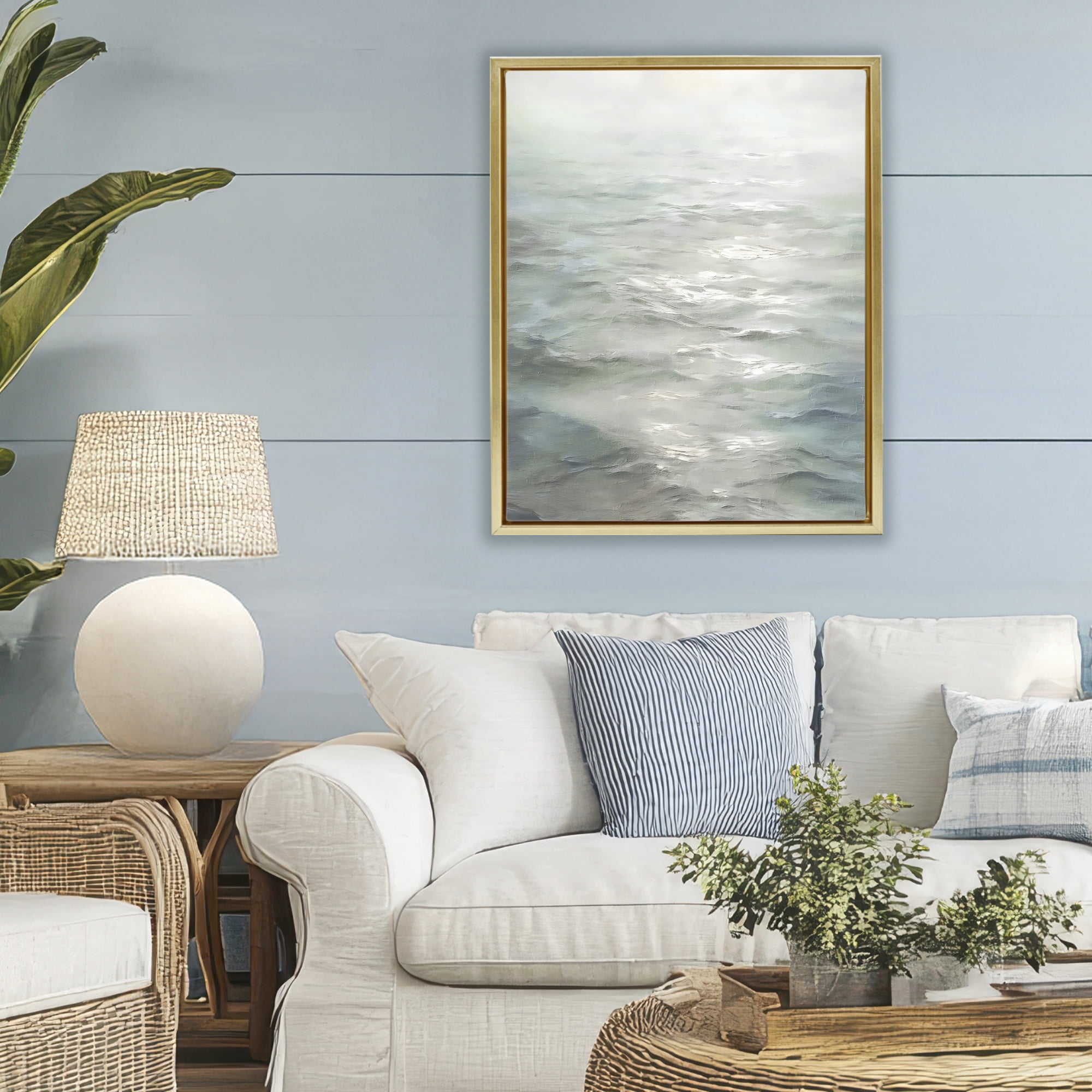 Stupell Industries Shallow Reflections on Sea Gold Framed Floater Canvas Wall Art, design by Riley B