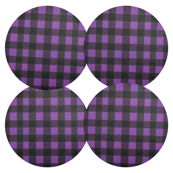Ryvnso Purple Checkered Grid Pattern Round Plate Mats Dining Table Placemat Set of 4 for Holiday Decoration