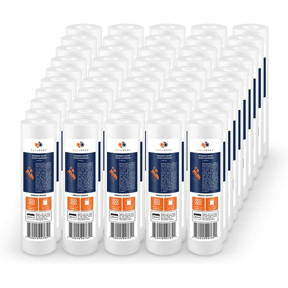 Aquaboon 50-Pack of 1 Micron 10" Sediment Water Filter Replacement Cartridge for Any Standard RO Unit | Whole House Sediment Filtration | Compatible with DuPont WFPFC5002, Pentek DGD series, RFC