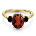thumbnail image 3 of Gem Stone King 3.34 Ct Oval Red Garnet Black Diamond 18K Yellow Gold Plated Silver Ring, 3 of 6